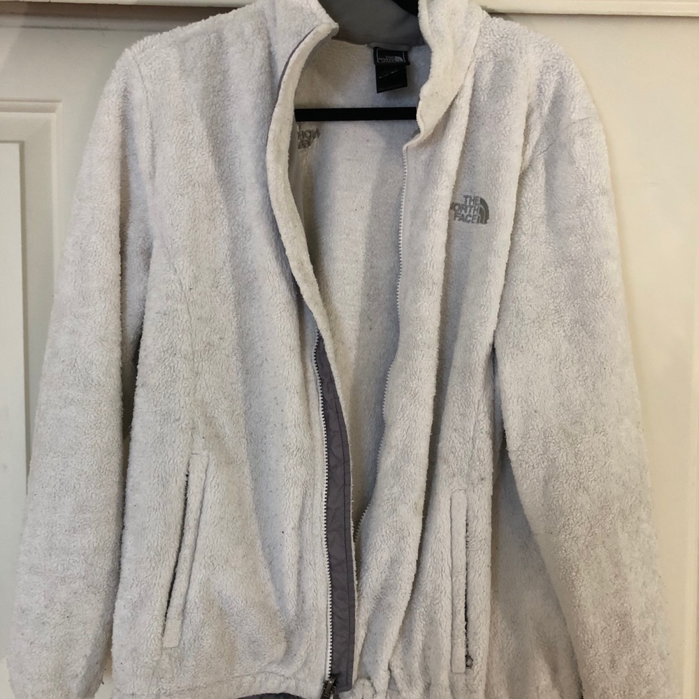 North face fuzzy zip up jacket